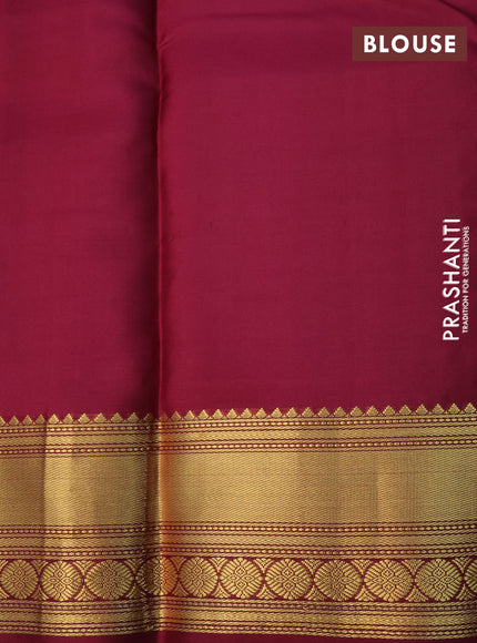 Pure kanchipuram silk saree lime yellow and dark magenta pink with zari woven buttas and zari woven border