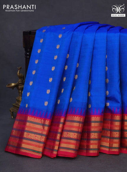 Pure gadwal silk saree blue and dual shade of pink with allover annam zari woven buttas and zari woven border