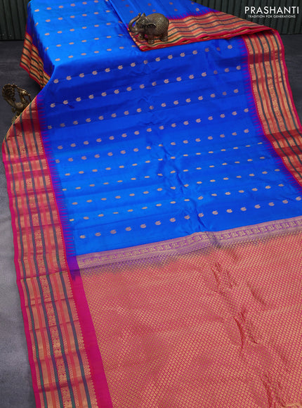 Pure gadwal silk saree blue and dual shade of pink with allover annam zari woven buttas and zari woven border