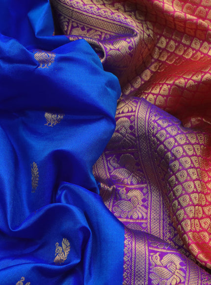 Pure gadwal silk saree blue and dual shade of pink with allover annam zari woven buttas and zari woven border