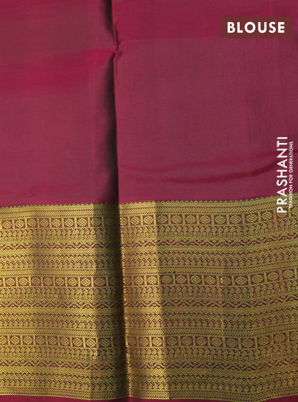 Pure kanchipuram silk saree green and magenta pink with zari woven annam buttas and long zari woven border