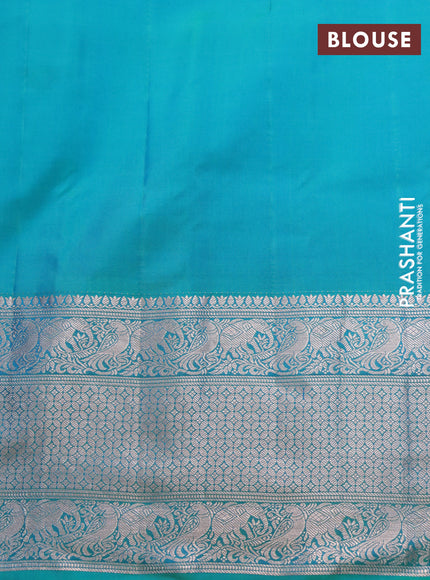 Pure gadwal silk saree purple and dual shade of teal green with zari woven buttas and temple deisgn zari woven border