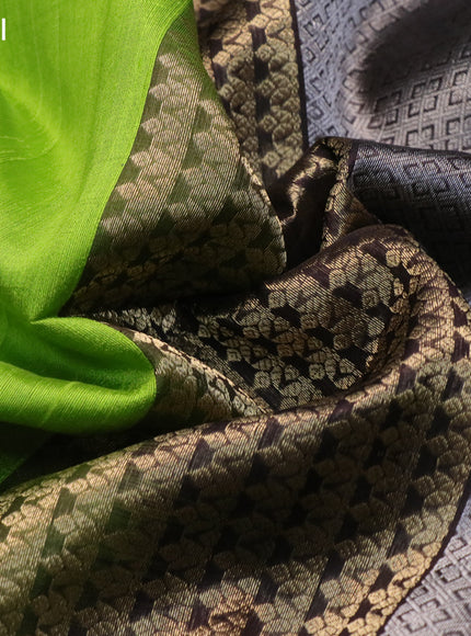 Pure raw silk saree parrot green and dark green with zari woven buttas and zari woven butta border