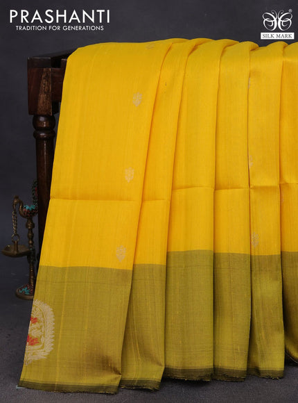 Pure raw silk saree yellow and yellow shade with zari woven buttas and zari woven butta border