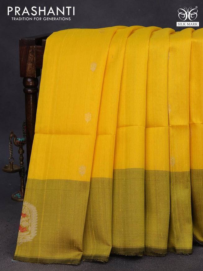 Pure raw silk saree yellow and yellow shade with zari woven buttas and zari woven butta border