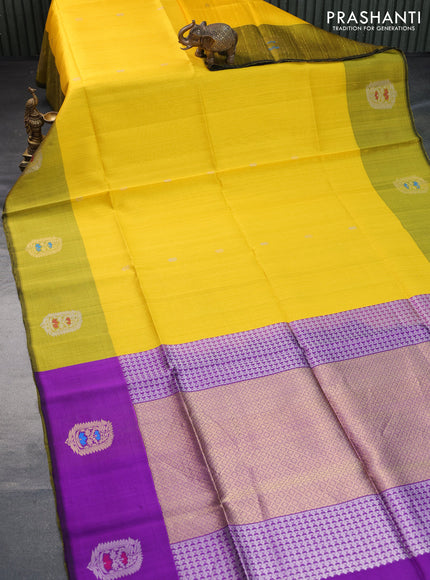 Pure raw silk saree yellow and yellow shade with zari woven buttas and zari woven butta border