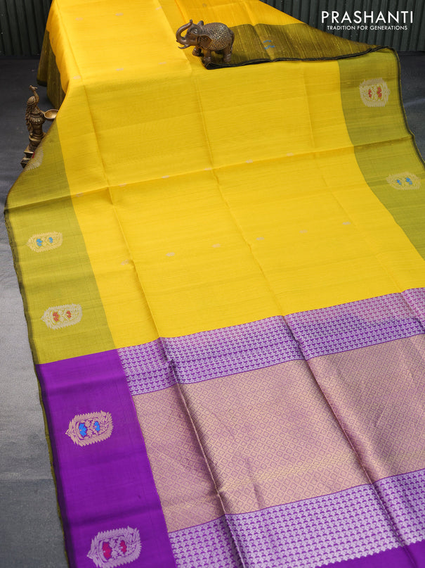 Pure raw silk saree yellow and yellow shade with zari woven buttas and zari woven butta border