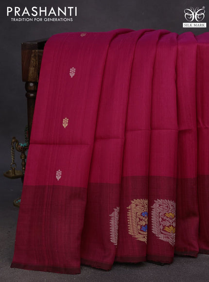 Pure raw silk saree pink and dark pink with zari woven buttas and zari woven butta border