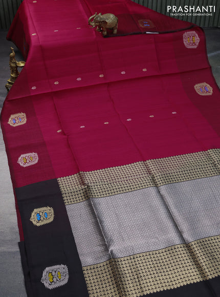 Pure raw silk saree pink and dark pink with zari woven buttas and zari woven butta border