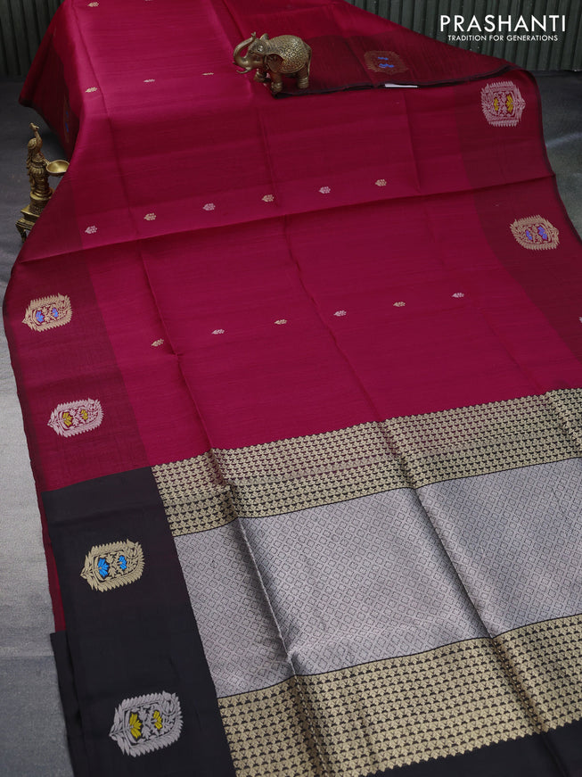 Pure raw silk saree pink and dark pink with zari woven buttas and zari woven butta border