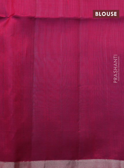 Pure raw silk saree teal blue and pink with allover floral zari woven buttas and silver zari woven border