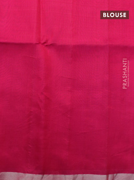 Pure raw silk saree beige and pink with allover floral zari woven buttas and silver zari woven border