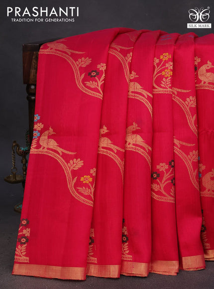 Pure raw silk saree pink and black with allover zari weaves and zari woven border