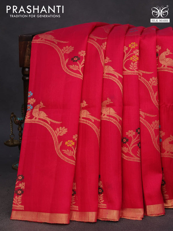 Pure raw silk saree pink and black with allover zari weaves and zari woven border