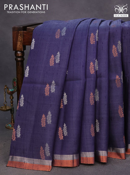 Pure raw silk saree navy blue shade and light pink with silver & copper zari woven buttas and zari woven border