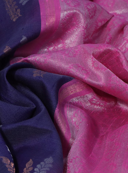 Pure raw silk saree navy blue shade and light pink with silver & copper zari woven buttas and zari woven border