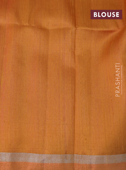 Pure raw silk saree light pink and dark mustard with silver & copper zari woven buttas and zari woven border