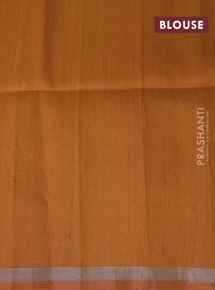 Pure raw silk saree deep maroon and dark mustard with silver & copper zari woven buttas and zari woven border