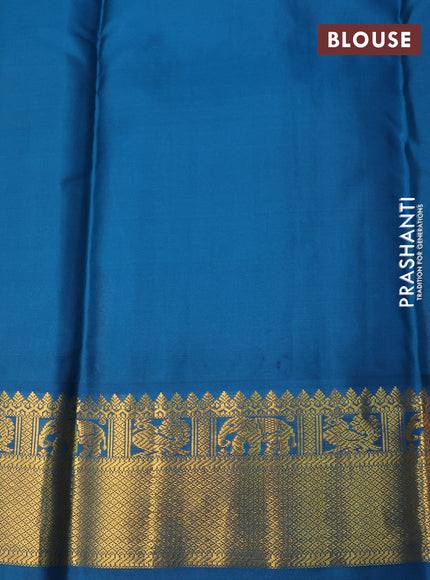 Pure kanchipuram silk saree red and peacock blue with zari woven buttas and zari woven korvai border