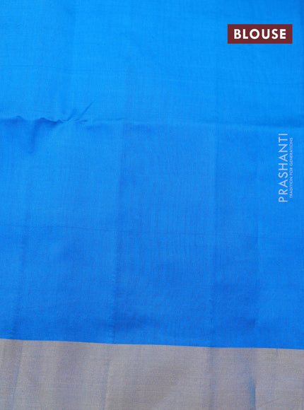 Pure raw silk saree cs blue and mustard yellow with silver & gold zari woven buttas and zari woven border