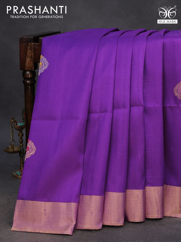 Pure raw silk saree purple and pink with silver & gold zari woven buttas and zari woven border