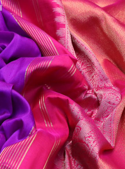 Pure raw silk saree purple and pink with silver & gold zari woven buttas and zari woven border