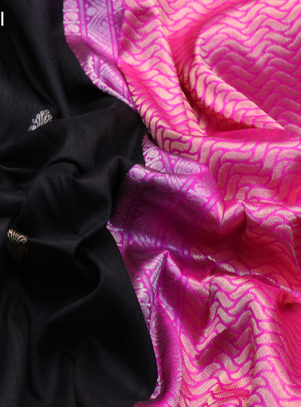 Pure raw silk saree black and purple with silver & gold zari woven buttas and long zari woven butta border