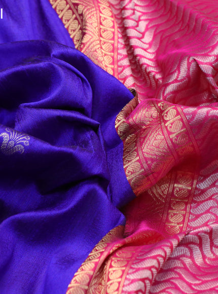 Pure raw silk saree blue and purple with silver & gold zari woven buttas and long zari woven butta border