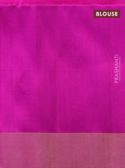 Pure raw silk saree parrot green and magenta pink with thread & zari woven buttas and zari woven border