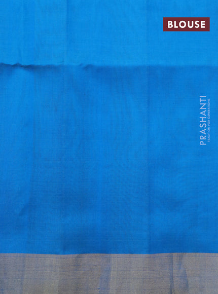 Pure raw silk saree red and cs blue with zari woven buttas and zari woven border