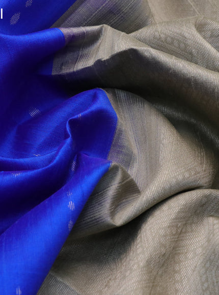 Pure raw silk saree royal blue and grey shade with allover silver zari woven buttas and silver zari woven border