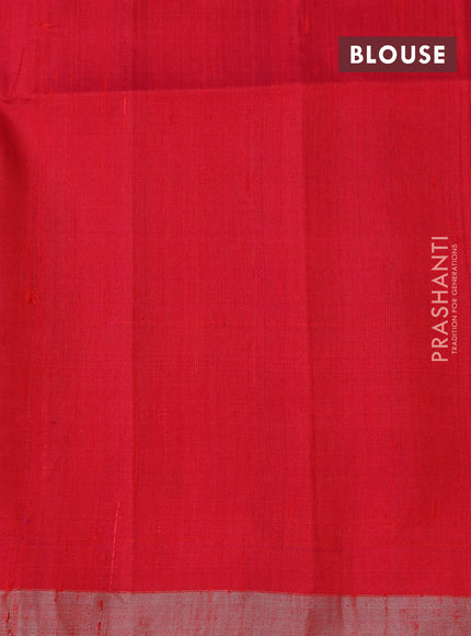 Pure raw silk saree blue and reddish pink with allover silver zari checks & buttas and silver zari woven border