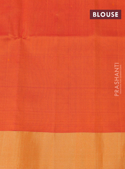 Pure raw silk saree green and orange with zari woven buttas and zari woven border