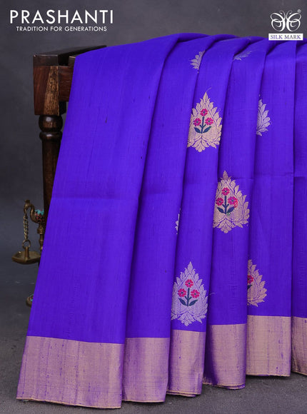 Pure raw silk saree blue and pink with zari woven buttas and zari woven border