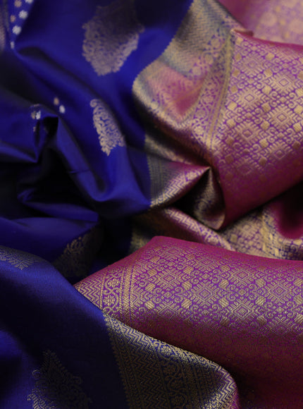 Pure kanchipuram silk saree blue and purple with allover zari weaves and zari woven border