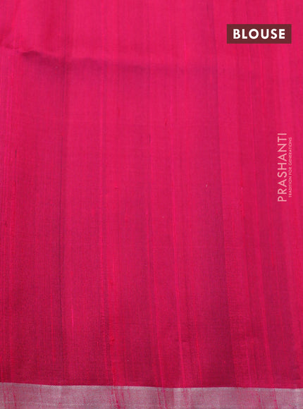 Pure raw silk saree green and pink with zari woven buttas and silver zari woven border