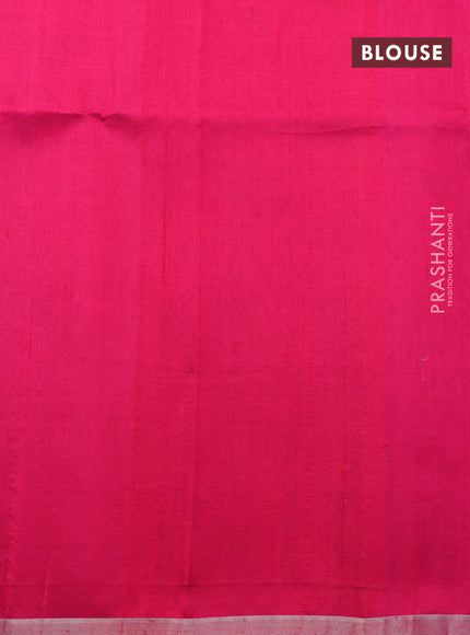 Pure raw silk saree light green and pink with allover silver zari weaves and silver zari woven border