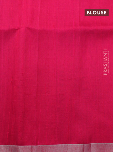 Pure raw silk saree teal blue and pink with allover silver zari weaves and silver zari woven border