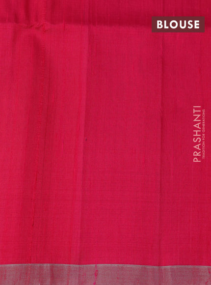 Pure raw silk saree lime green and pink with allover silver zari weaves and silver zari woven border