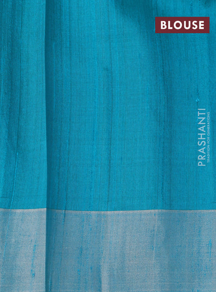 Pure raw silk saree mustard yellow and teal blue with allover silver zari weaves & buttas and silver zari woven border