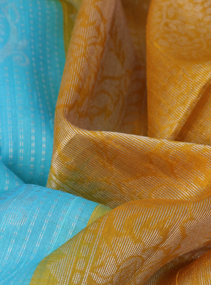 Pure raw silk saree light blue and mustard yellow with allover silver zari weaves & buttas and silver zari woven border