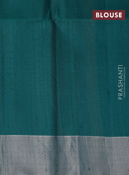 Pure raw silk saree pastel peach and green with allover silver zari weaves & buttas and silver zari woven border