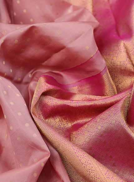 Pure kanchipuram silk saree pastel brown and pink with allover zari woven butta weaves and zari woven border