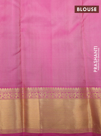 Pure kanchipuram silk saree pastel brown and pink with allover zari woven butta weaves and zari woven border