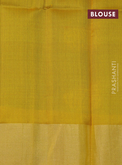 Pure raw silk saree dual shade of cs blue and yellow with silver zari woven buttas and zari woven border