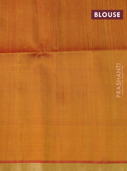 Pure raw silk saree red and mustard yellow with thread woven buttas and zari woven piping border