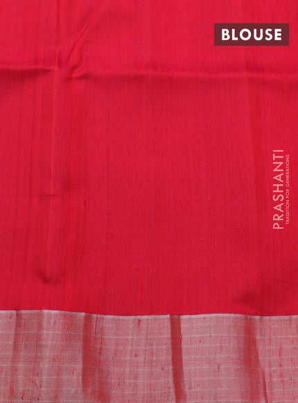 Pure raw silk saree green and red with allover silver zari weaves and silver zari woven border