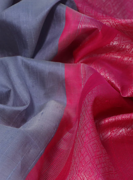 Pure raw silk saree grey shade and pink with plain body and silver zari woven border