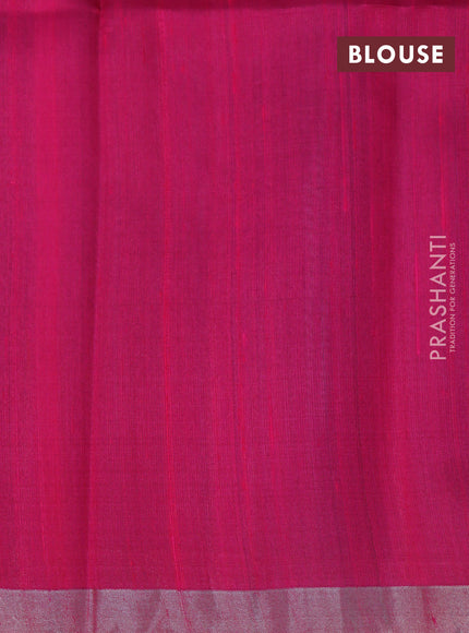 Pure raw silk saree grey shade and pink with plain body and silver zari woven border