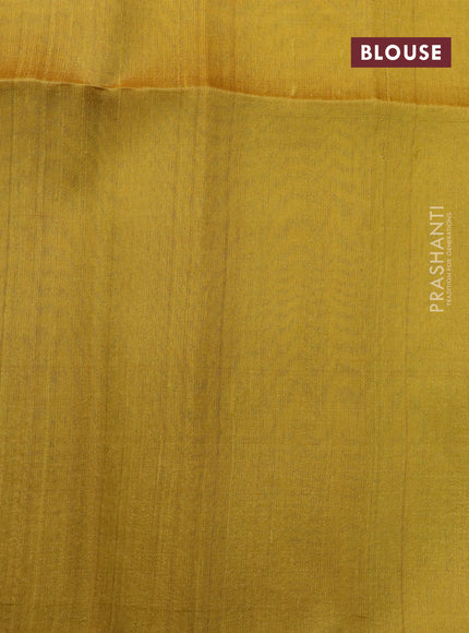 Pure raw silk saree light blue and mustard yellow with plain body and silver zari woven border